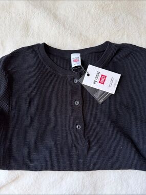 Re/Done Black Long Sleeve Henley Tee